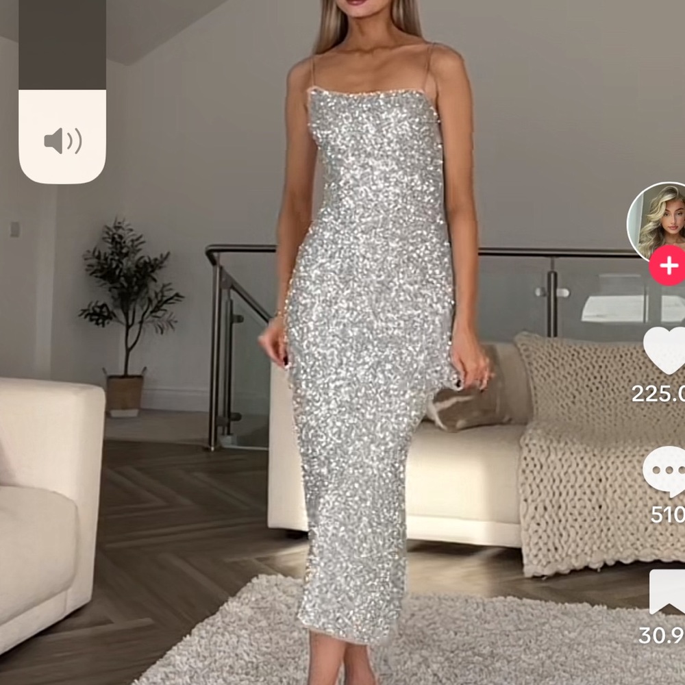 Zara Silver Sequin Maxi Dress